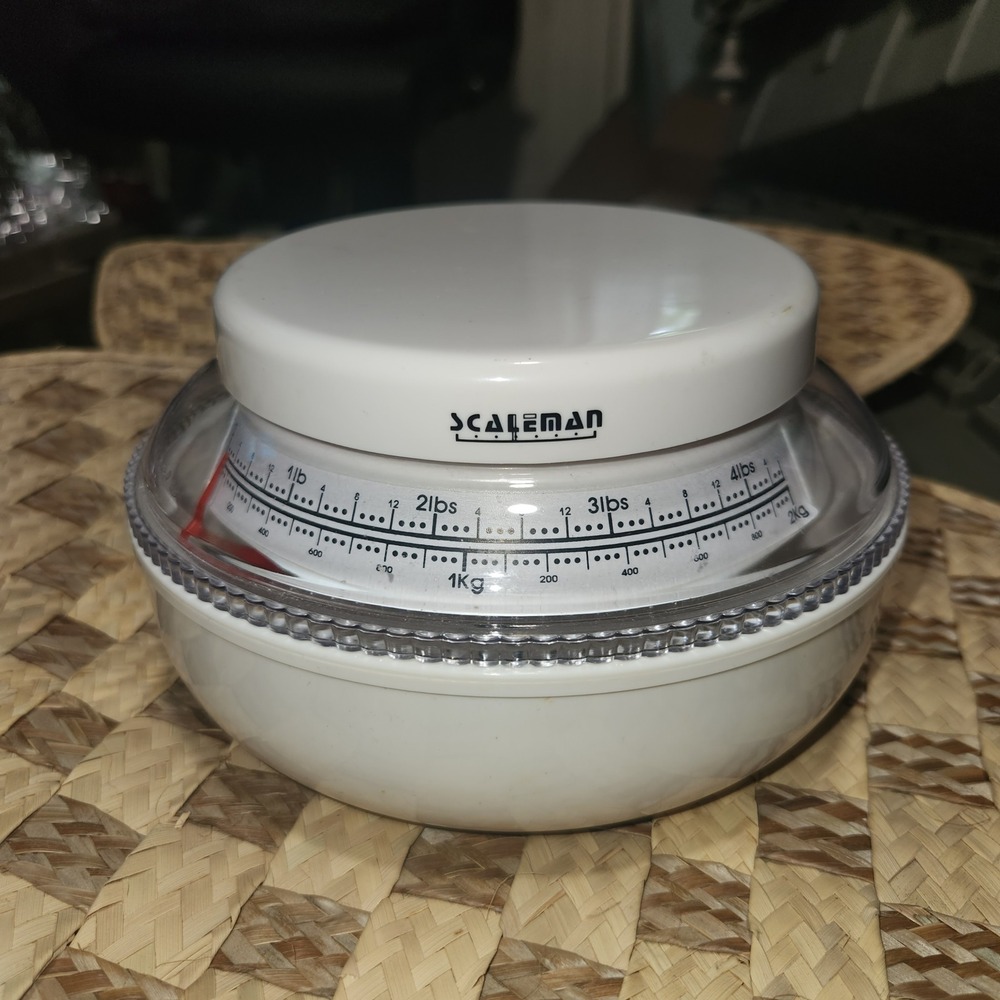 Scaleman Vintage Mechanical Kitchen Scale White Analog 2kg 4.4lb Manual Bowl